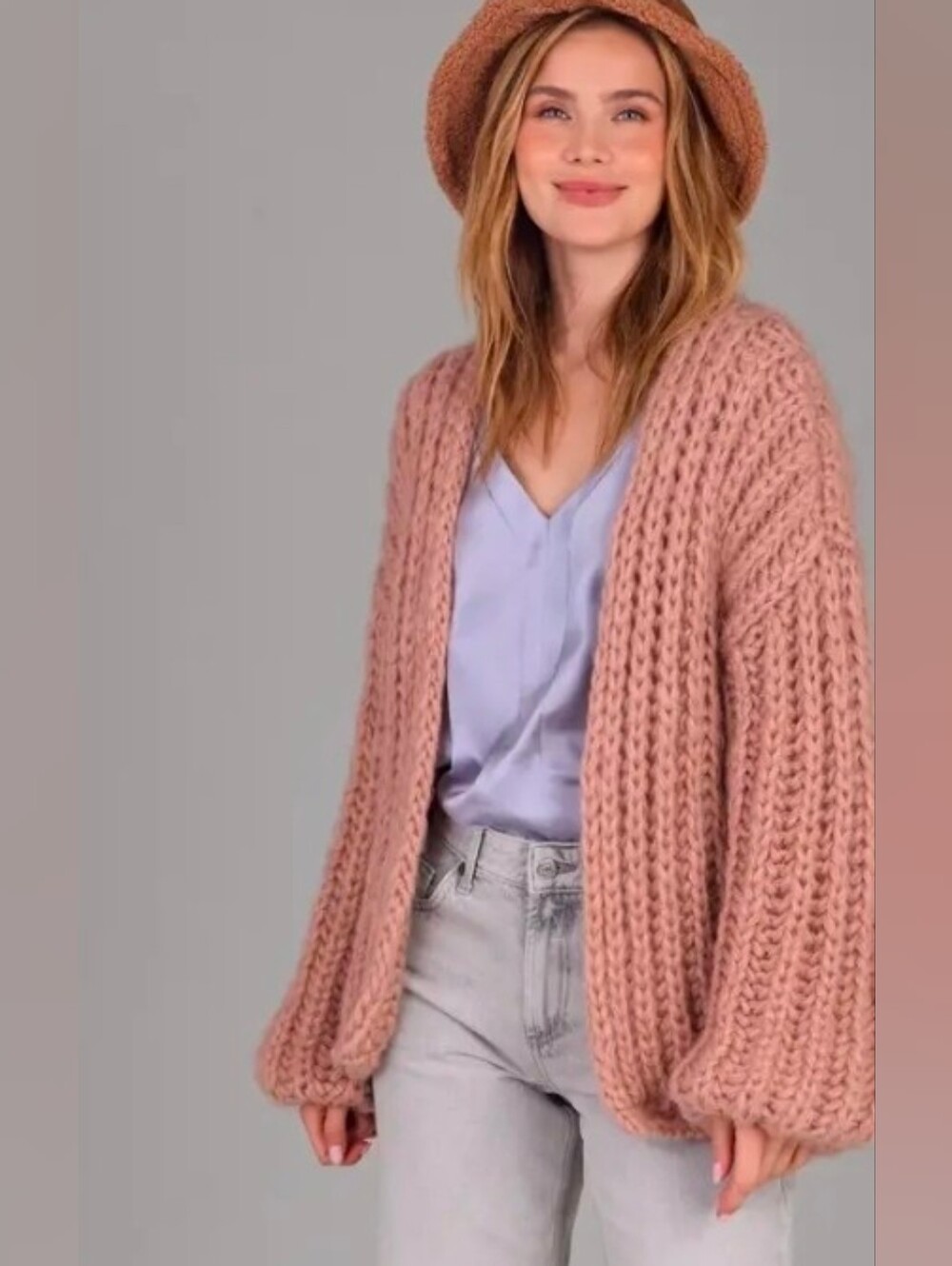 Anthropologie Chunky Knit Oversized Cardigan In Light Rose OS NWT $250